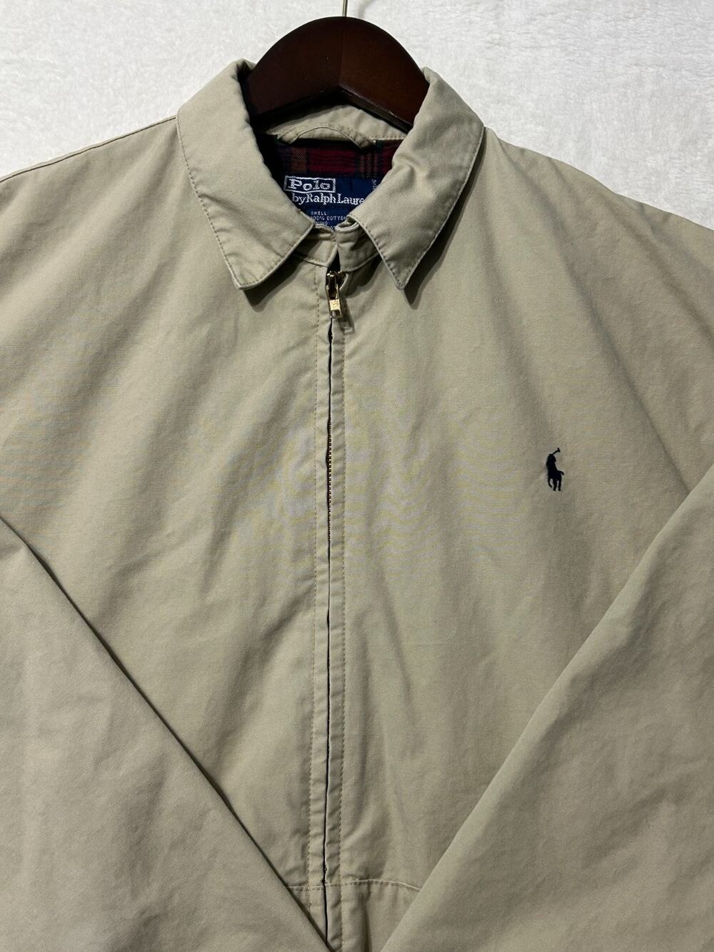 Vintage Polo Ralph Lauren Jacket Mens M Tan Cotton Plaid Lined Pony